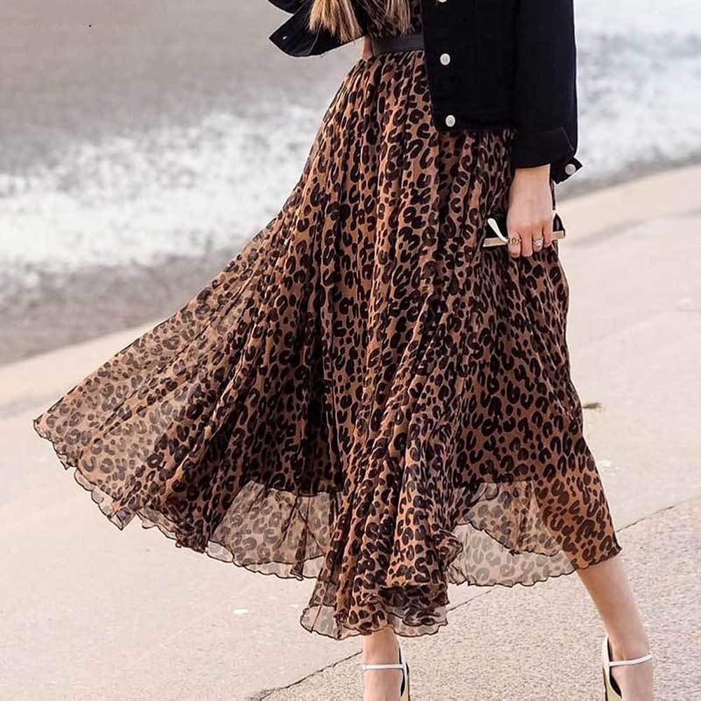 Chiffon Leopard Print Maxi Skirt